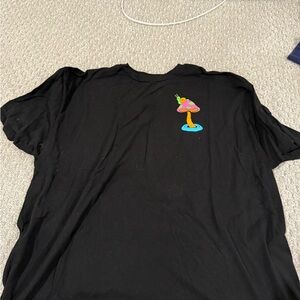 Black Graphic Tee with Mushroom Design